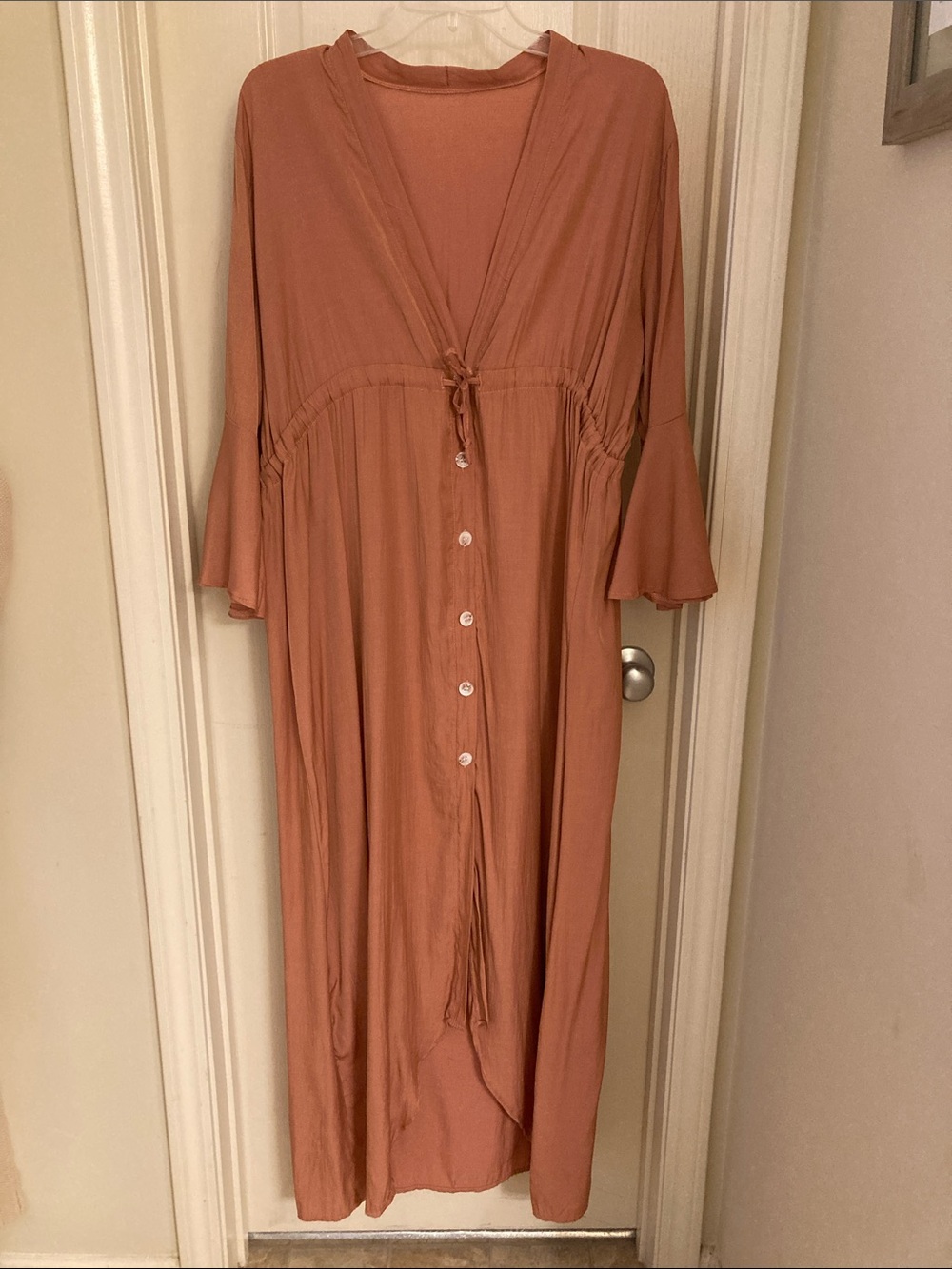 Women's Rust Button-Front Maxi Dress with V-Neck